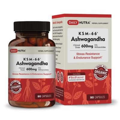 DailyNutra KSM-66 Ashwagandha 600mg Organic Root Extract - High Potency Supplement with 5% Withanolides | Supports Relaxation, Focus, &amp; Energy (90 Capsules)