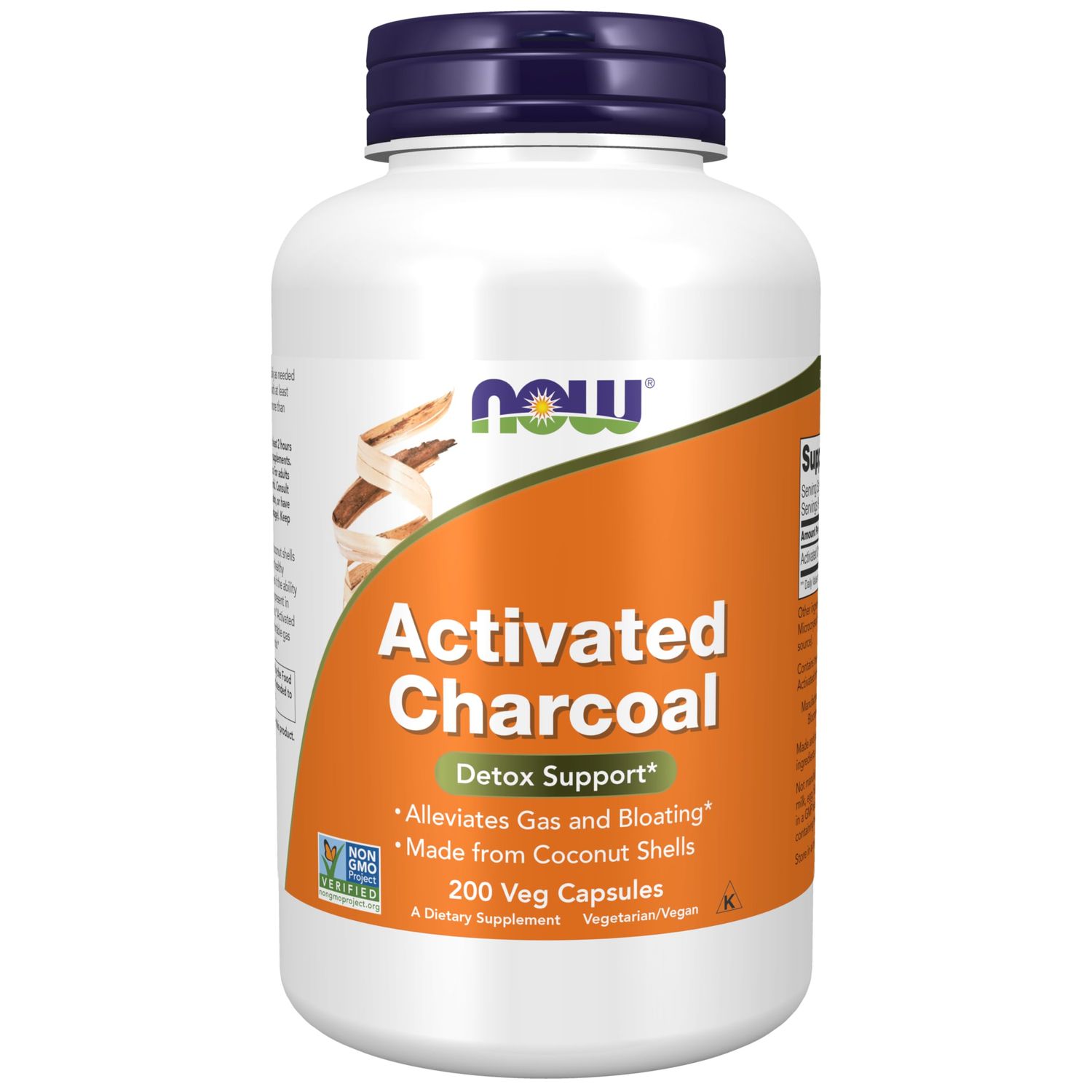 NOW Foods Supplements, Activated Charcoal Made from Coconut Shells, Non-GMO Project Verified, Detox Support*, 200 Veg Capsules