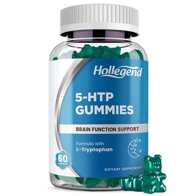 HOLLEGEND 5-HTP Gummies 200mg, 5HTP &amp; L-Tryptophan Supplements for Stress Relief, Brain Support, Blueberry Flavor, 60 Chewables