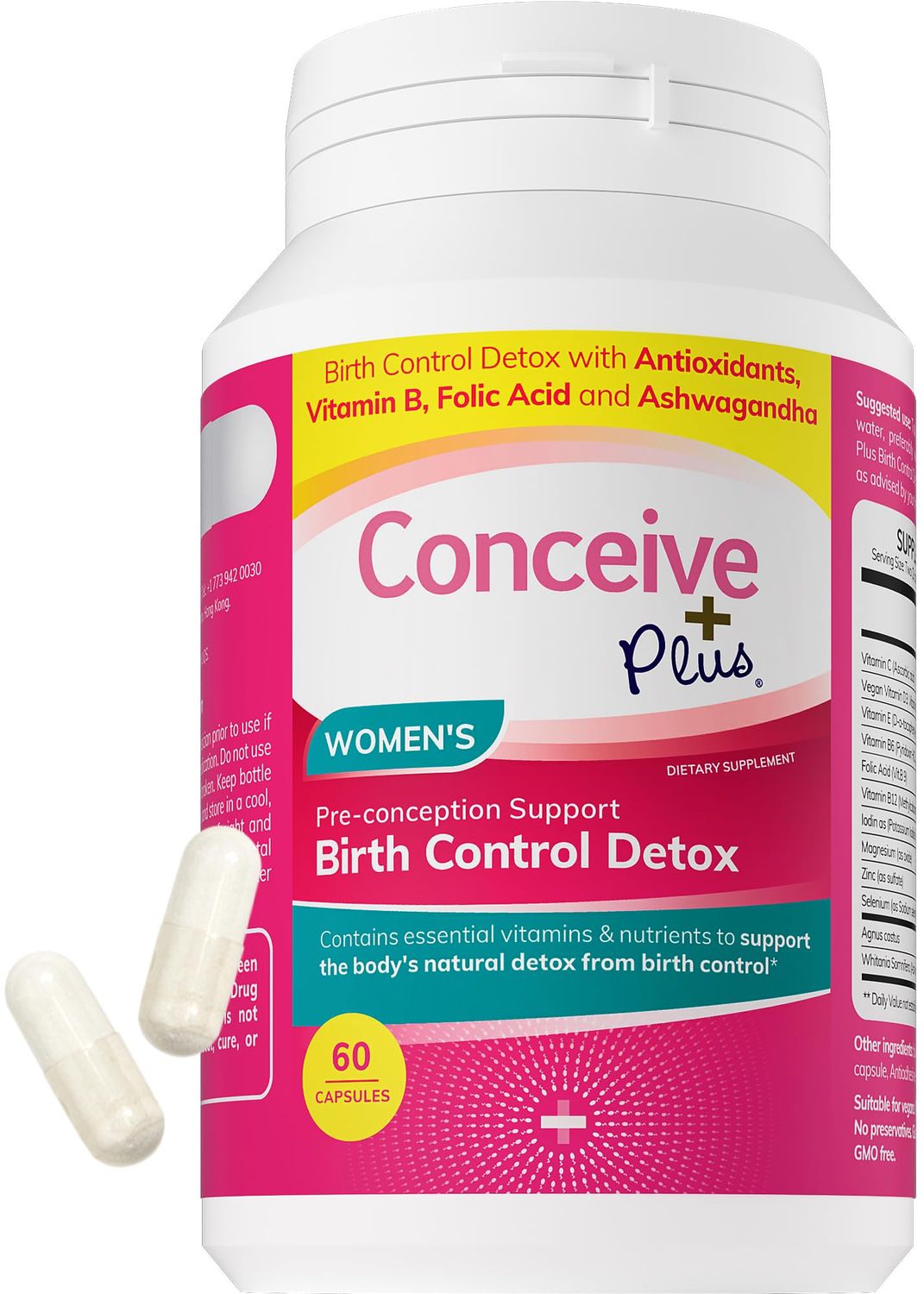 CONCEIVE PLUS Birth Control Detox Supplement - Prenatal Vitamins Best for Women - Support Hormone Balance &amp; Ovarian Health - Essential for Women Trying to Conceive - Dietary Supplements - 60 Capsules