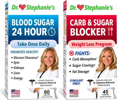 Pharmaganics Dr. Stephanie's Bundle Pack - 24 Hour Support + Carb &amp; Sugar Blocker - Daily Supplement