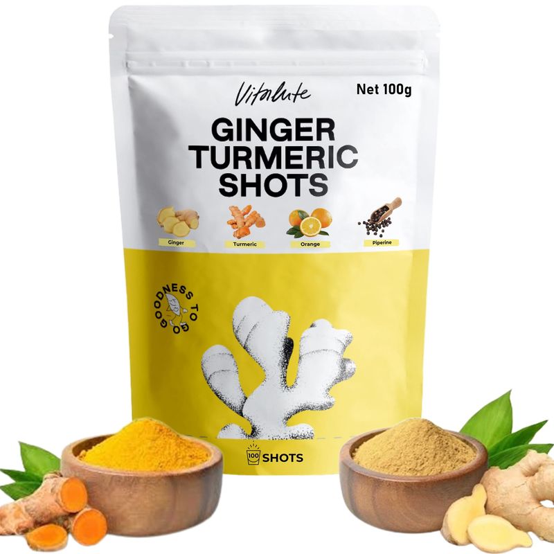 Ginger Turmeric Supplements, 100g/100 Shots of Turmeric Ginger Powder Boosted with Orange, Curcumin, Vitamin C, D &amp; Zinc for Joint, Gut, Keto &amp; Immune Support - Health Drink