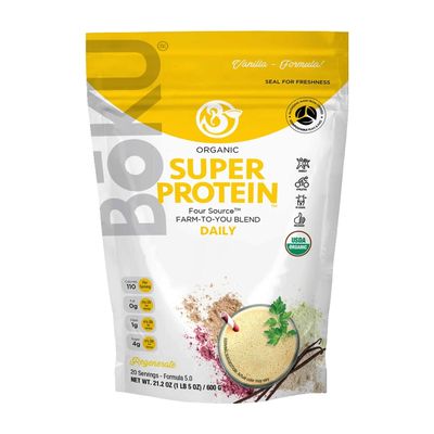 BKU Organic Super Protein - Vanilla Vegan Protein Powder 21.2 oz - Plant Protein Drink - Contains All Essential Amino Acids, Soy-Free Organic Protein Mix with Digestive Enzymes - 20 Servings