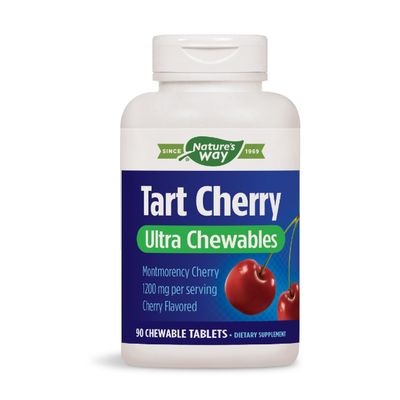 Nature&#39;s Way Tart Cherry Ultra Chewables, with Anthocyanins for Antioxidant Support*, 1,200 mg Potency per 3-tablet Serving, Cherry Flavored, 90 Count