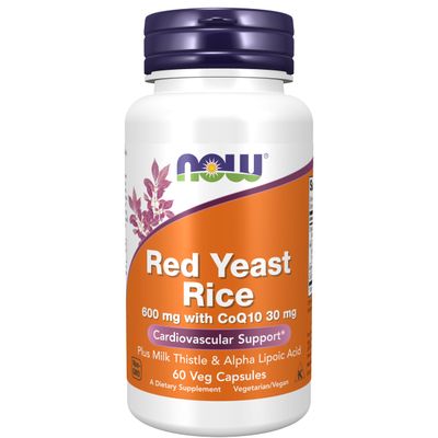 NOW Foods Supplements, Red Yeast Rice with CoQ10, plus Milk Thistle &amp; Alpha Lipoic Acid, 60 Veg Capsules