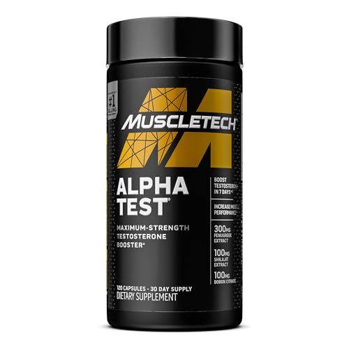 Testosterone Booster for Men, MuscleTech AlphaTest, Tribulus Terrestris &amp; Boron Supplement , Max-Strength ATP &amp; Test Booster, Daily Workout Supplements for Men, 120 Pills (Package May Vary)