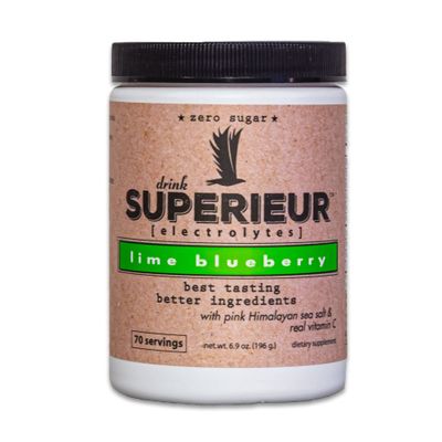 Superieur Electrolytes-Plant Based Electrolyte Supplement w/Sea Minerals for Hydration &amp; Recovery-Keto Friendly, Non-GMO, Zero Sugar, Vegan, Healthy Sports Drink Powder-Lime Blueberry (70 Servings)