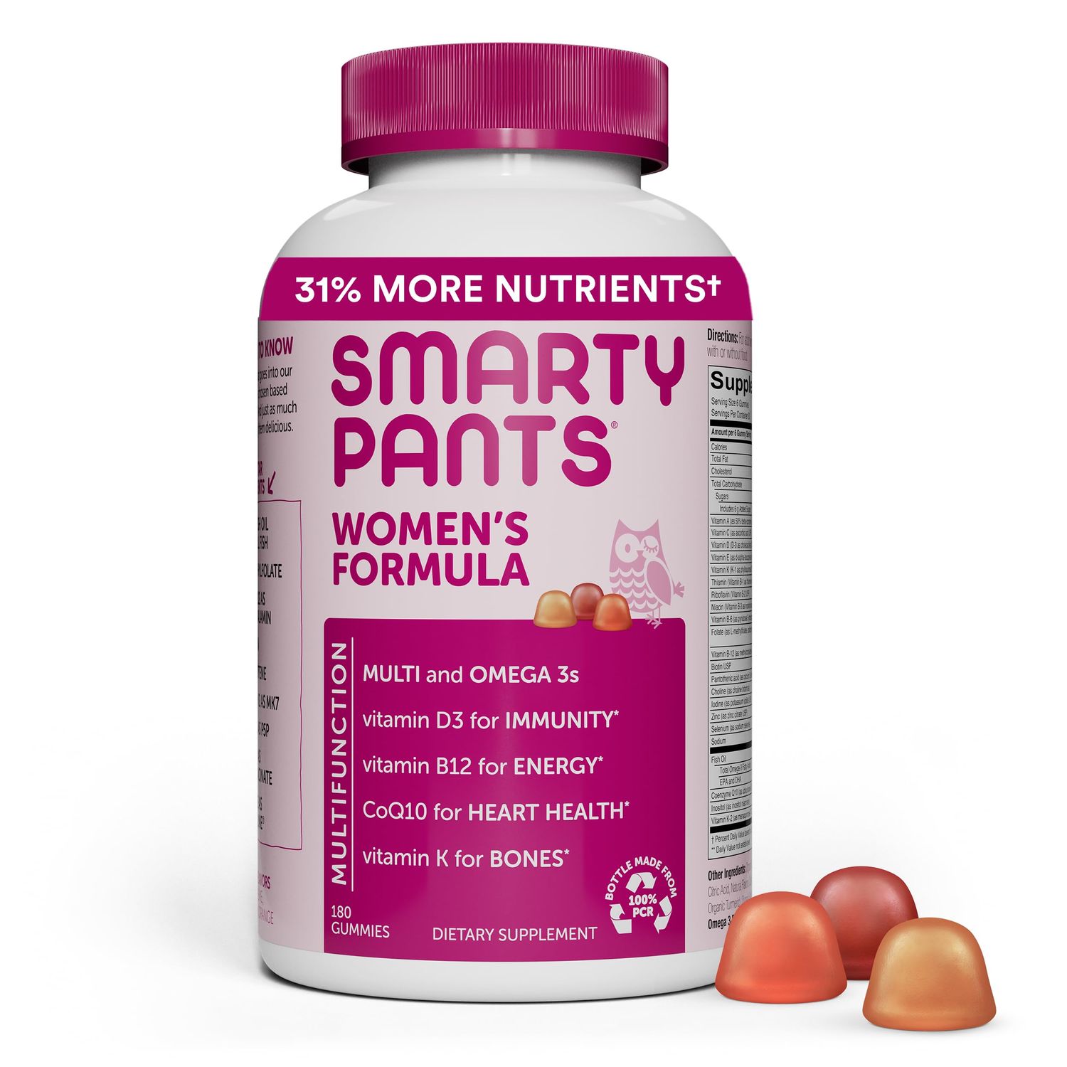 SmartyPants Women&#39;s Multivitamin Gummies: Omega 3 Fish Oil (EPA/DHA), Methylfolate, CoQ10, Vitamin D3, C, Vitamin B12, B6, Vitamin A, K &amp; Zinc, Gluten Free, 180 Count (30 Day Supply)