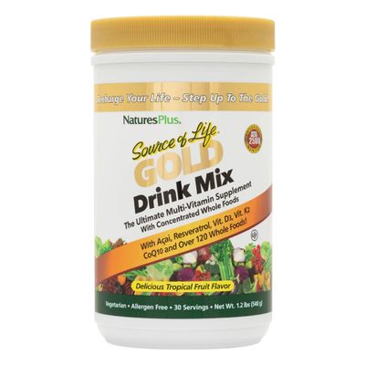 NaturesPlus Source of Life Gold Drink Mix, Tropical Fruit Flavor - 1.2 lb - Multi-Vitamin Supplement - Blood, Bone &amp; Immune Support - Gluten Free - 30 Servings