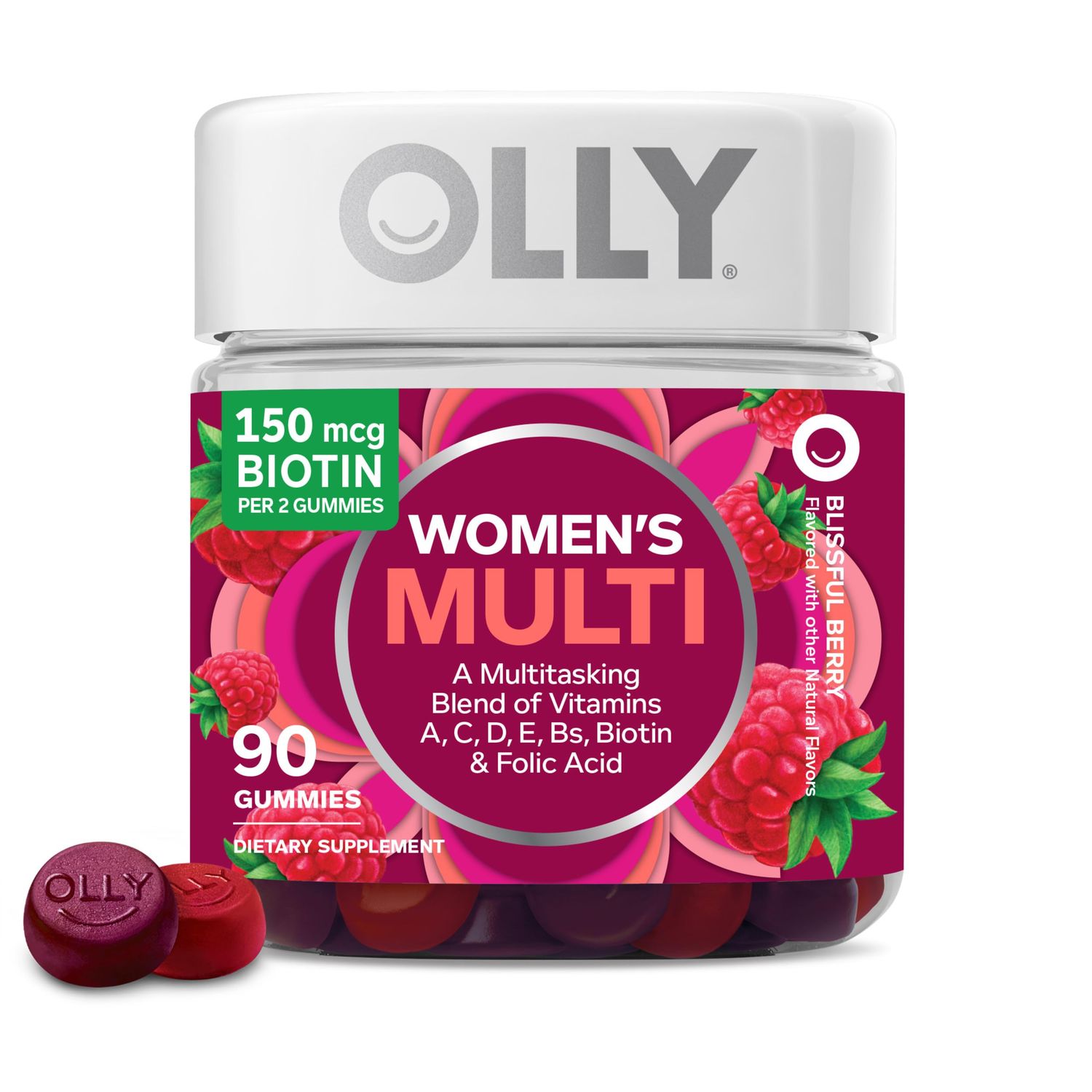 OLLY Women&#39;s Multivitamin Gummy, Vitamins A, D, C, E, Biotin, Folic Acid, Adult Chewable Vitamin, Berry Flavor, 45 Day Supply - 90 Count (Packaging May Vary)