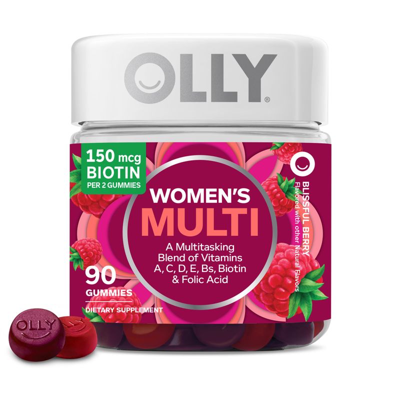 OLLY Women&#39;s Multivitamin Gummy, Vitamins A, D, C, E, Biotin, Folic Acid, Adult Chewable Vitamin, Berry Flavor, 45 Day Supply - 90 Count (Packaging May Vary)