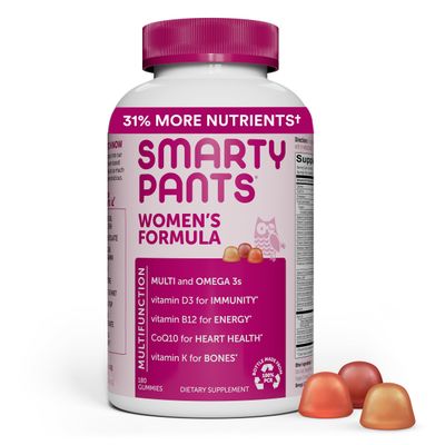 SmartyPants Women&#39;s Multivitamin Gummies: Omega 3 Fish Oil (EPA/DHA), Methylfolate, CoQ10, Vitamin D3, C, Vitamin B12, B6, Vitamin A, K &amp; Zinc, Gluten Free, 180 Count (30 Day Supply)