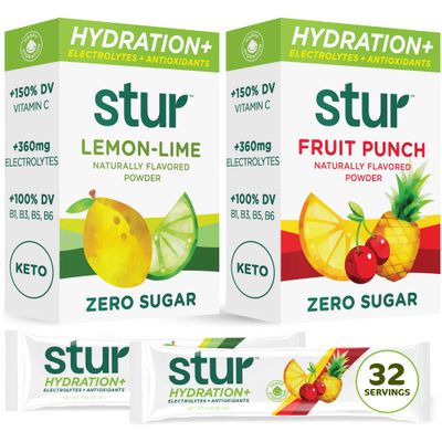 Stur Electrolyte Hydration Powder | Variety Pack| High Antioxidants & B Vitamins | Sugar Free | Non-GMO | Daily Hydration & Workout Recovery | Keto | Paleo | Vegan (32 Packets)
