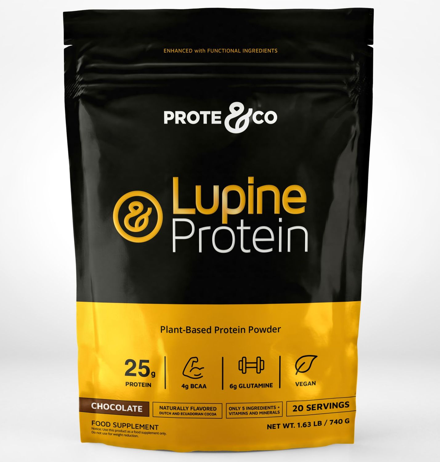 Prote&amp;co Lupine Protein - Lupin-Based Vegan Protein Powder, 24g Plant Based Protein, Non GMO, Soy Free, Gluten Free, Dairy Free, No Sugar Added, Lactose Free, Chocolate Naturally Flavored, 1.63 Lb.