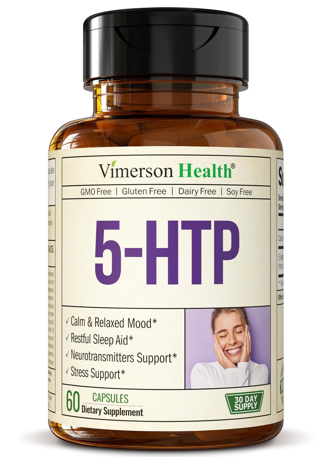 5HTP Serotonin Supplements for Women &amp; Men. Sleep Aid &amp; Occasional Stress Support - 5 HTP Plus Supplement 200 mg with Calcium for Sleep, Calm Mood, &amp; Neurotransmitter Support. 60 Capsules made in USA