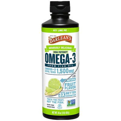 Barlean's Key Lime Pie High Potency Omega 3 Fish Oil Liquid Supplement, 1500mg of EPA &amp; DHA Fatty Acid, Smoothie Flavored &amp; Burpless for Brain, Joint, &amp; Heart Health, 16 oz