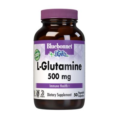 Bluebonnet Nutrition L-Glutamine 500mg, Supports Immune Function, Nitrogen Transporter, Soy & Gluten-Free, Non-GMO, Kosher Certified, Vegan, 50 Vegetable Capsules, White, 50 Count