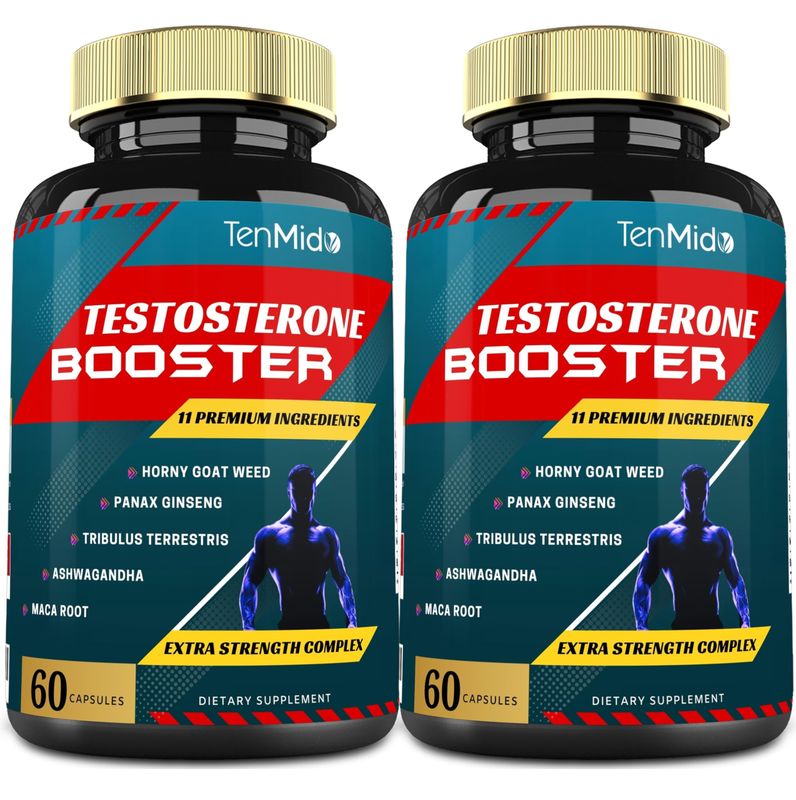 Tenmido 2 Packs of 60caps Testosterone Supplements Booster for Men - Natural Stamina, Endurance &amp; Strength Supplement - Muscle Building Growth, Increasing Performance, Energy