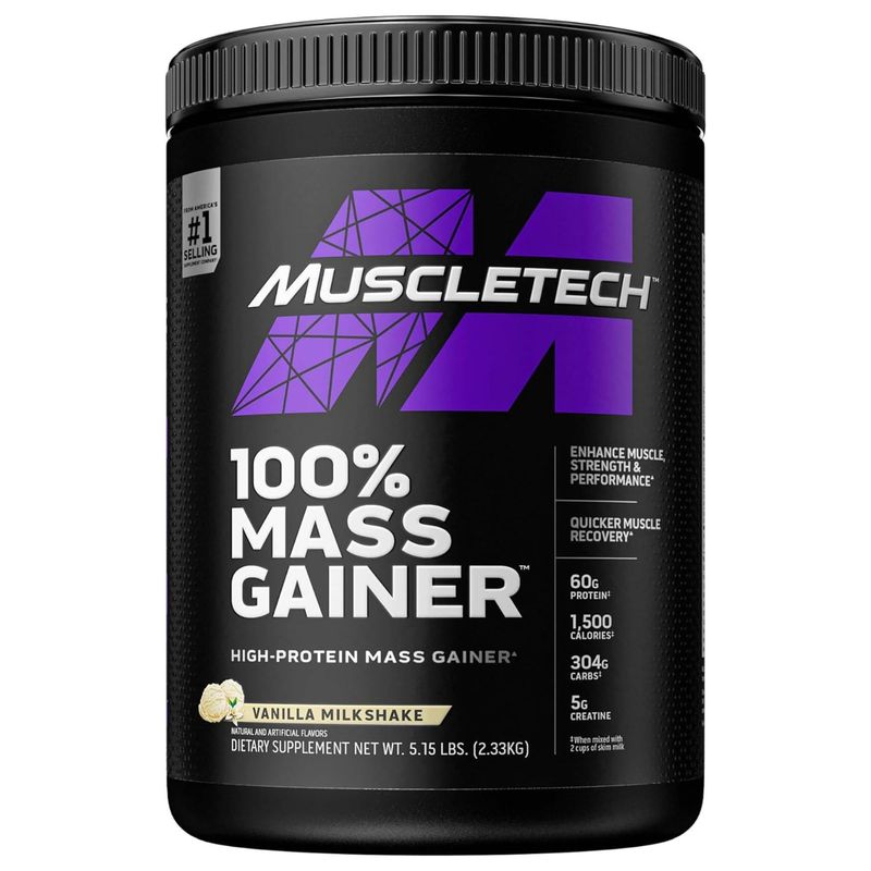Mass Gainer MuscleTech 100% Mass Gainer Protein Powder Protein Powder for Muscle Gain Whey Protein + Muscle Builder Creatine Supplements Vanilla, 5.15 Pound (Pack of 1)