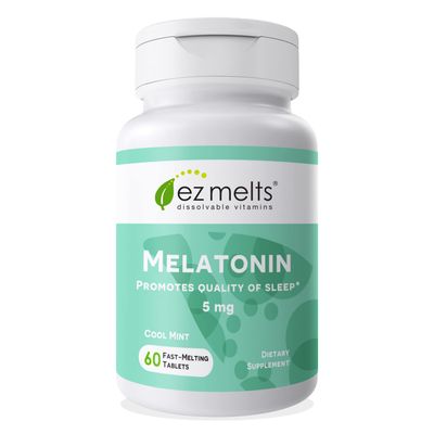 EZ Melts Dissolvable Melatonin, 5 mg, Sugar-Free, 2-Month Supply, Cool Mint-Flavored