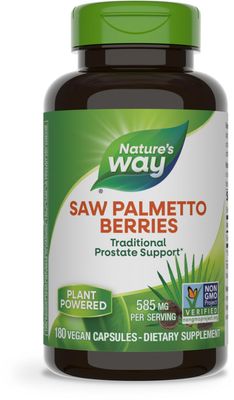 Nature&#39;s Way Saw Palmetto Berries, Traditional Prostate Support*, 585 mg per Serving, Non-GMO Project Verified, Vegan, 180 Capsules (Packaging May Vary)