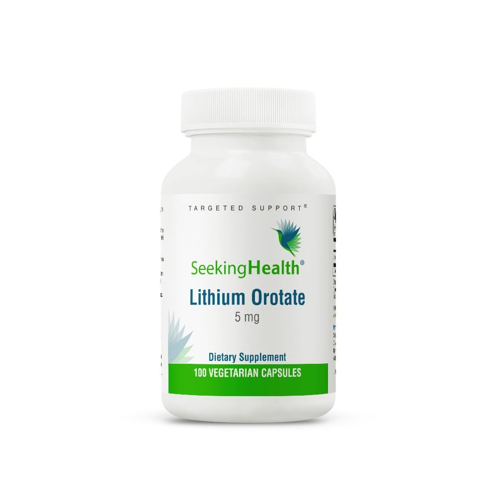 Seeking Health Lithium Orotate - Mineral Supplement Supports Brain Health &amp; Memory - Non-GMO &amp; Gluten-Free Formula with Low Serving of Lithium - 5 mg, 100 Capsules