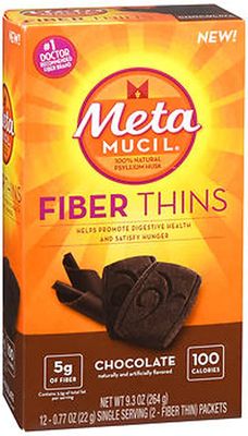 Metamucil Fiber Thins, Chocolate, 12 Packets, 9.3 oz - Pack of 2