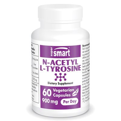 Supersmart - N-Acetyl L-Tyrosine Supplement 900mg per Day (High Strength) - NALT N-Acetyl L-Tyrosine - Nootropic Amino Acids | Non-GMO &amp; Gluten Free - 60 Vegetarian Capsules