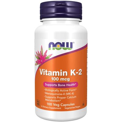 NOW Foods Supplements, Vitamin K-2 100 mcg, Menaquinone-4 (MK-4), Supports Bone Health*, 100 Veg Capsules