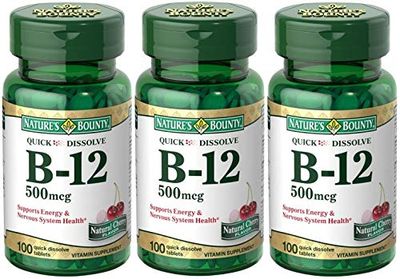 Nature&#39;s Bounty B-12 Quick Dissolve Tablets 500 Mcg, 100 Count (Pack of 3)