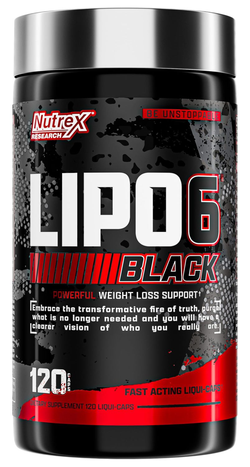 Nutrex Lipo-6 Black Max Strength Fat Burner - Fast Acting Energy, Weight Loss Diet Pills - Appetite Suppressant, Metabolism Booster - 120 Capsules
