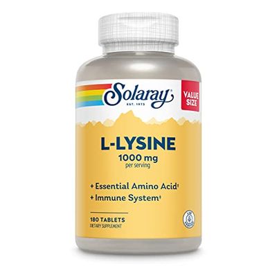 SOLARAY L-Lysine, Free-Form 1000 mg, Essential Amino Acid Immune Support Supplement with Vitamin C 1,000 mg and Zinc 25 mg, Value Size, Lab Verified, 60-Day Guarantee, 60 Servings, 180 Tablets