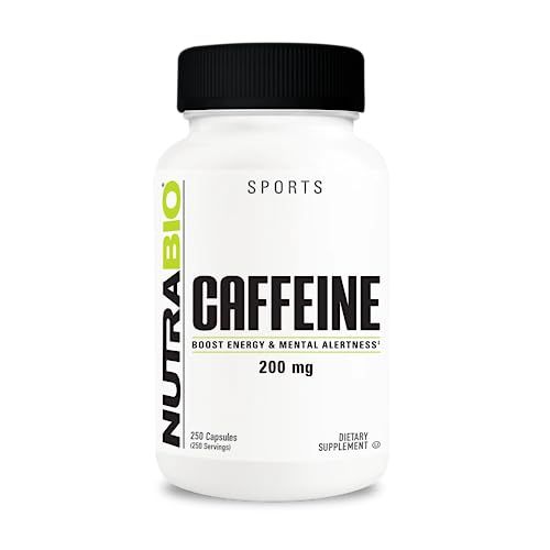 NutraBio 100% Pure Caffeine Capsules (250 Capsules)