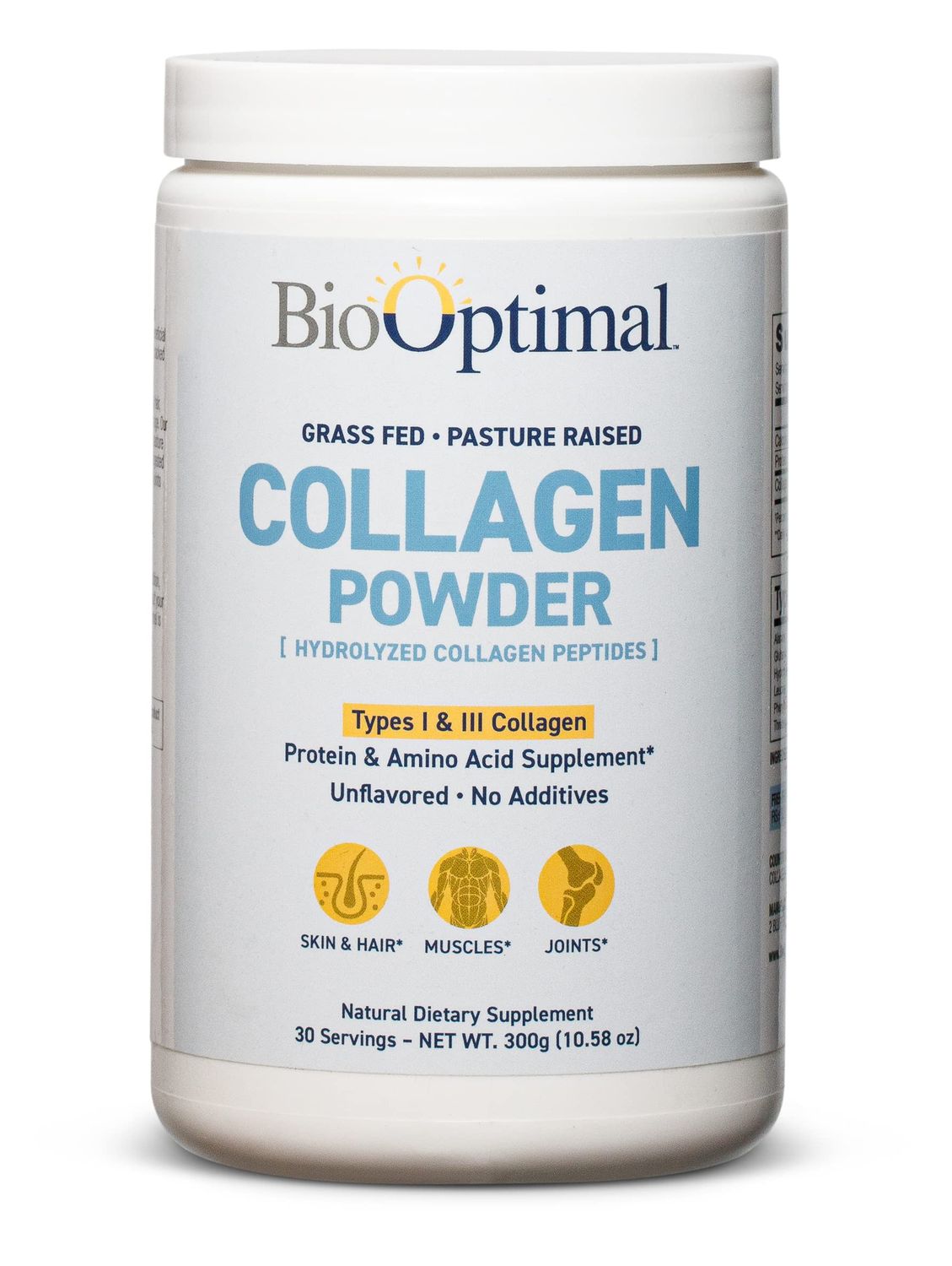 BioOptimal Collagen Peptides Powder - Grass-Fed, Pasture-Raised Hydrolyzed Protein Supplement for Skin, Hair, &amp; Nails - Non-GMO, Zero Sugar Daily Supplement for Men &amp; Women (30 Servings)