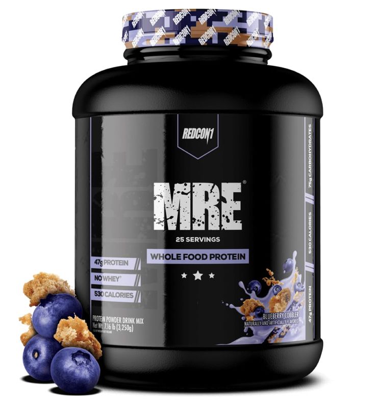 REDCON1 MRE Protein Powder, Blueberry Cobbler - Meal Replacement Protein Blend Made with MCT Oil &amp; Whole Foods - Protein with Natural Ingredients to Aid in Muscle Recovery (25 Servings)