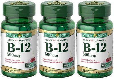 Nature's Bounty B-12 Quick Dissolve Tablets 500 Mcg, 100 Count (Pack of 3)