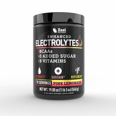 Enhanced Electrolyte Powder (Pink Lemonade | 90ct.) w/ 0 Sugar +BCAAs +B-Vitamins Electrolyte Supplement w Potassium Zinc & Magnesium for Hydration - Keto Electrolytes