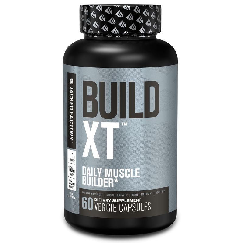 Jacked Factory Build-XT Daily Muscle Builder &amp; Performance Enhancer - Muscle Building Supplement for Muscular Strength &amp; Growth | Trademarked Ingredients Peak02, ElevATP, &amp; Astragin - 60 Veggie Pills