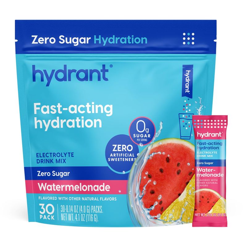 HYDRANT Hydrate No Added Sugar, Individual Hydration Electrolye Powder Stick Packets with Zero Sugar and FSA &amp; HSA Eligibility (Watermelonade, 30 Count)