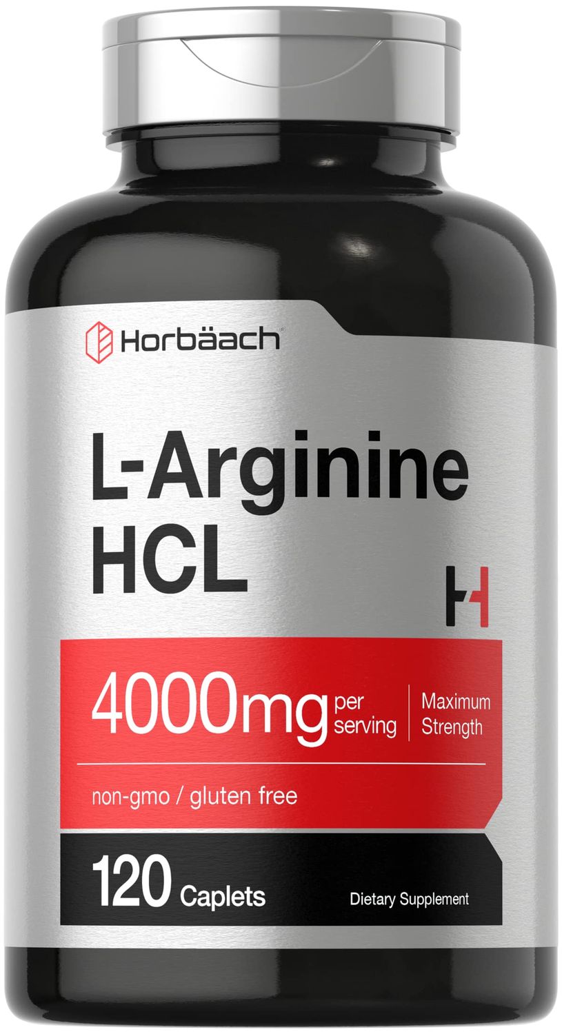 Horbach L-Arginine 4000mg | 120 Caplets | for Men and Women | Maximum Strength Nitric Oxide Precursor | Vegetarian, Non-GMO, Gluten Free Supplement