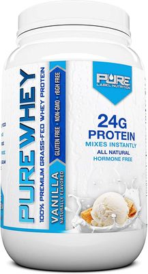 Pure Label Nutrition Vanilla Whey Protein Concentrate, Pre Workout Protein Powder with Essential Amino Acids, 100% Grass Fed, for Post Workout Recovery &amp; Muscle Building, Low Carb - 2lbs