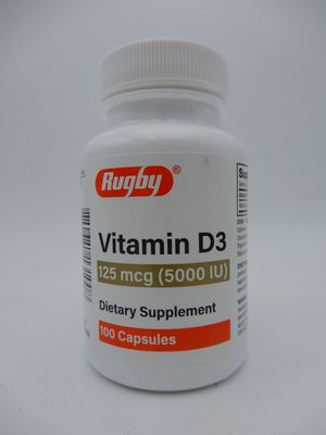 Rugby Vitamin D3 Dietary Supplement 125 mcg (5000 IU) - 100 Capsules