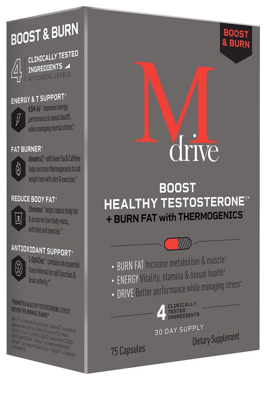 Mdrive Boost and Burn Test Booster and Fat Burner with Zinc, KSM-66 Ashwagandha, Advantra Z, 75 Count.