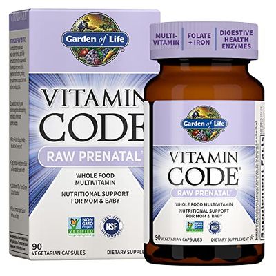 Garden of Life Prenatal Multivitamin for Women from Whole Foods with Biotin, Iron &amp; Folate not Folic Acid, Probiotics for Immune Support - Vitamin Code Raw Pregnancy Must Haves - 90 Capsules