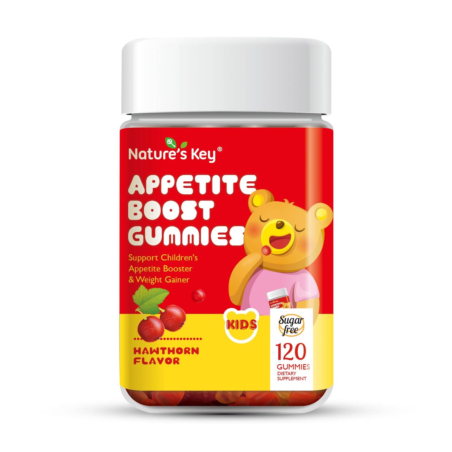 Nature&#39;s Key Appetite Booster Gummies - for Kids to Eat More, Support Appetite Stimulant and Weight Gainer -Hawthorn Flavor (120 Count, Pack of 1)