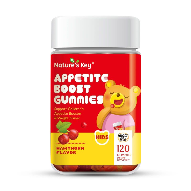 Nature&#39;s Key Appetite Booster Gummies - for Kids to Eat More, Support Appetite Stimulant and Weight Gainer -Hawthorn Flavor (120 Count, Pack of 1)