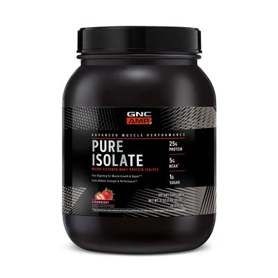 GNC AMP Pure Isolate Protein Powder| 25g Whey Protein Isolate with 5g BCAA | Fuels Athletic Strength, Performance, and Muscle Growth | Strawberry | 28 Servings