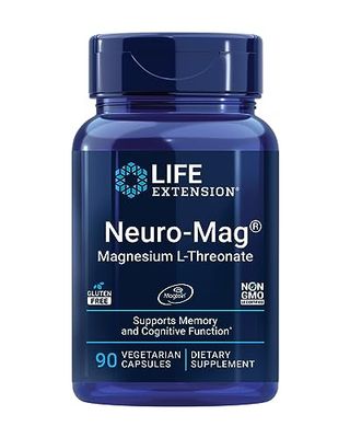 Life Extension Neuro-mag Magnesium L-threonate, Magtein, Magnesium Supplement, Brain Health, Memory &amp; Attention, Gluten Free, Vegetarian, Non-GMO, 90 Vegetarian Capsules
