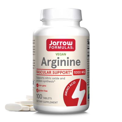 Jarrow Formulas Arginine 1000 mg, Dietary Supplement, Supports Nitric Oxide Production, Supports Protein Synthesis, 100 Tablets, Up to 100 Day Supply