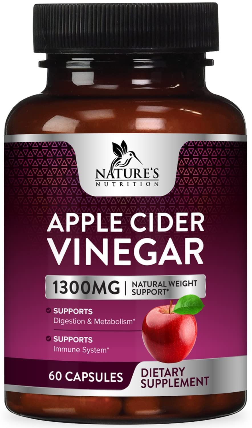 Apple Vinegar Pills for Detox &amp; Cleanse - Vitamin D3 &amp; Zinc - 1877mg per serving - ACV Pills with Joint Immune &amp; Healthy Digestion Support - Gluten Free No Sugar Supplement - 60 Vegetarian Capsules